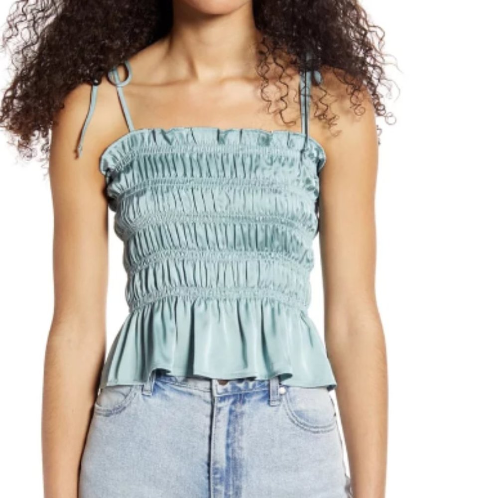 Kirious Smocked Satin Camisole - Green / Blue Color, Large